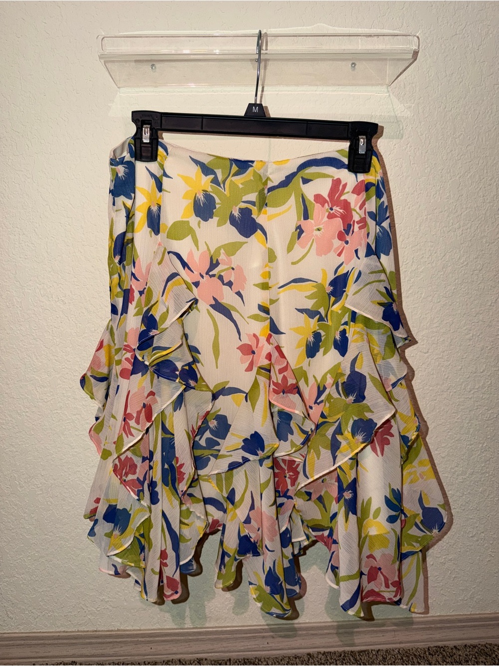 Lauren Ralph Lauren Floral Ruffle Midi Skirt - White with Pink, Blue & Green